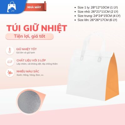 Bannner túi giữ nhiệt trắng - cam