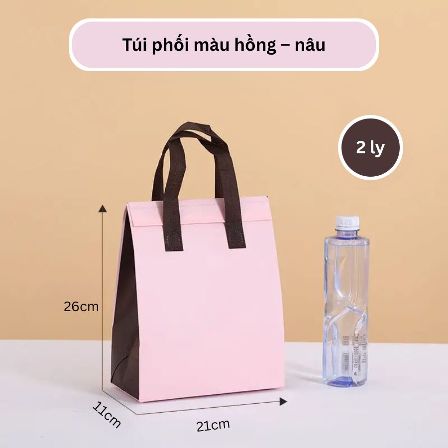 Túi giữ nhiệt trà sữa hồng-nâu size 26-21-11cm Túi giữ nhiệt trà sữa hồng-nâu size 26-21-11cm