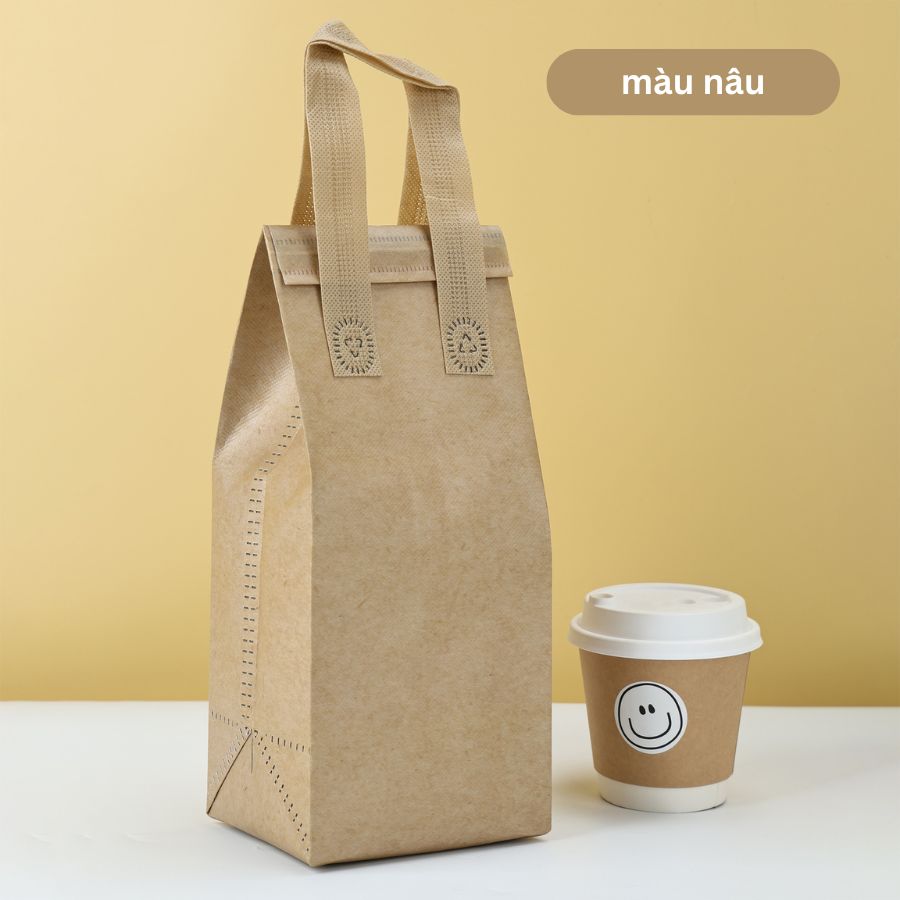 Túi giữ nhiệt trà sữa nâu size 28-12-10cm-1 ly Túi giữ nhiệt trà sữa nâu size 28-12-10cm-1 ly