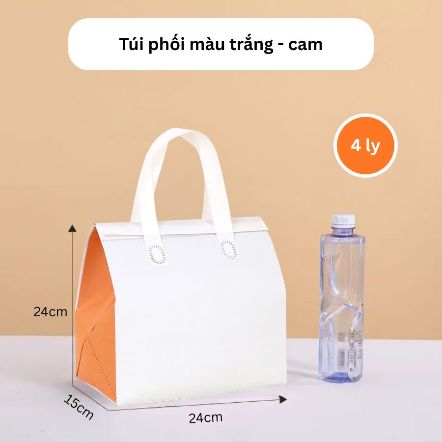 Túi giữ nhiệt trà sữa trắng-cam size 24-24-15cm Túi giữ nhiệt trà sữa trắng-cam size 24-24-15cm
