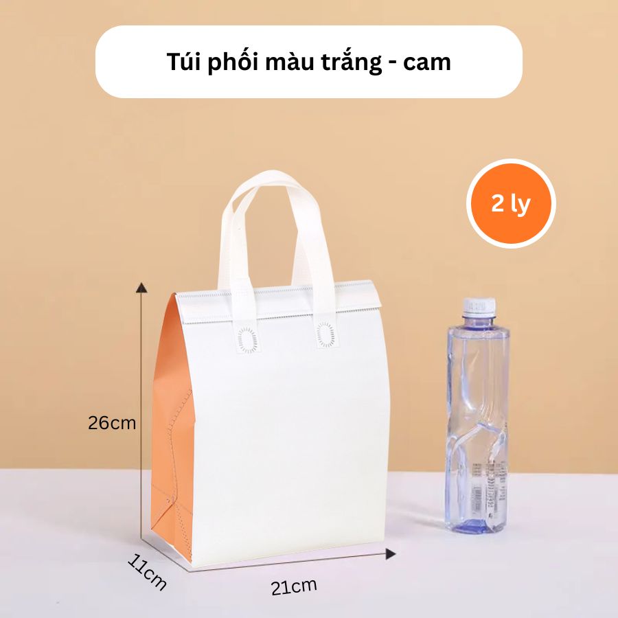 Túi giữ nhiệt trà sữa trắng-cam size 26-21-11cm Túi giữ nhiệt trà sữa trắng-cam size 26-21-11cm