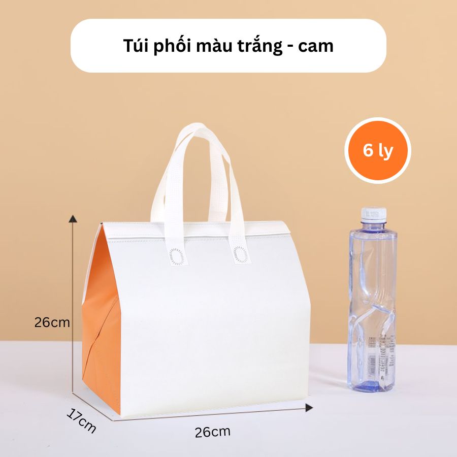 Túi giữ nhiệt trà sữa trắng-cam size 26-26-17cm Túi giữ nhiệt trà sữa trắng-cam size 26-26-17cm