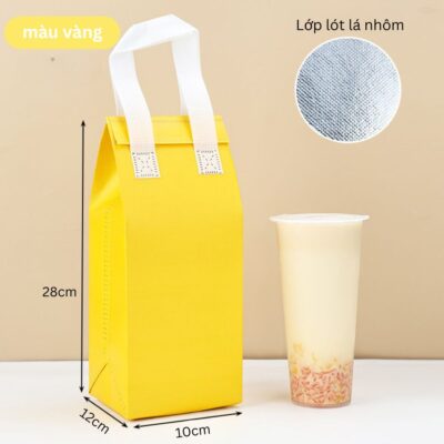 Combo 10 Túi Giữ Nhiệt – Nhà Mây Túi giữ nhiệt trà sữa vàng size 28-12-10cm-1 ly