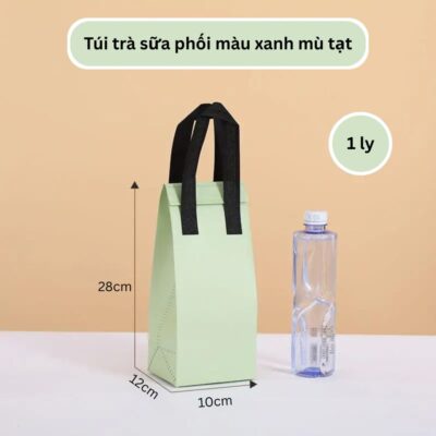Combo 10 Túi Giữ Nhiệt – Nhà Mây Túi giữ nhiệt trà sữa xanh mù tạt size 28-12-10cm-1 ly