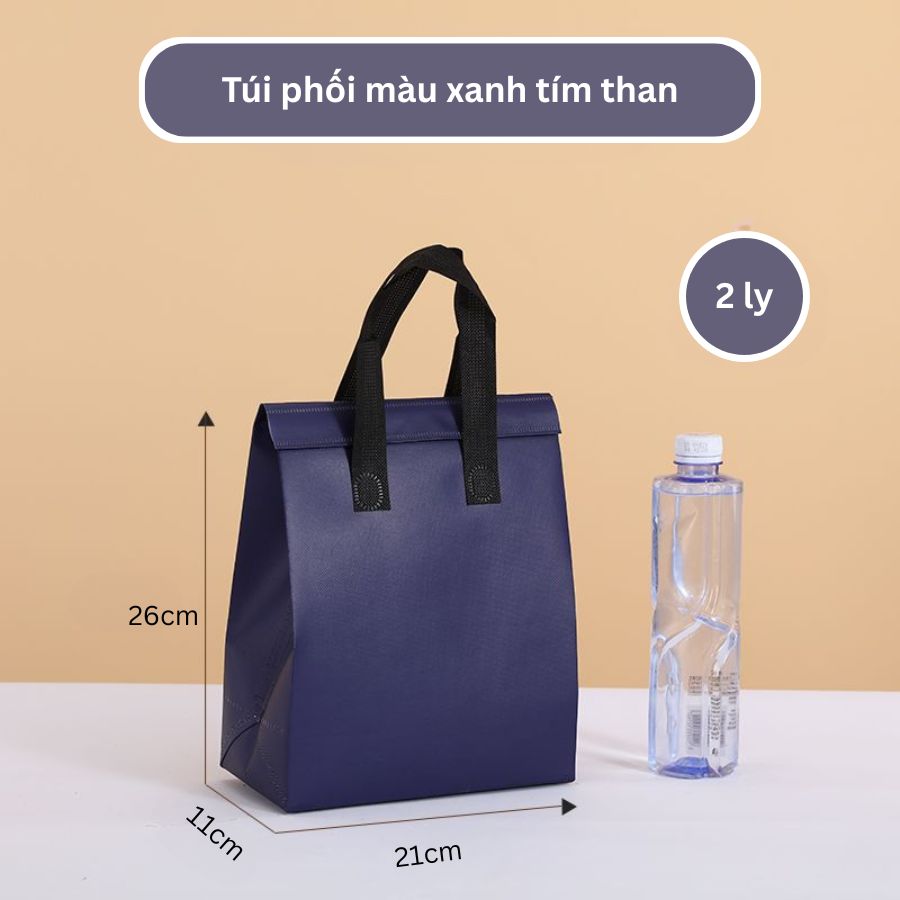 Túi giữ nhiệt trà sữa xanh tím than size 26-21-11cm Túi giữ nhiệt trà sữa xanh tím than size 26-21-11cm