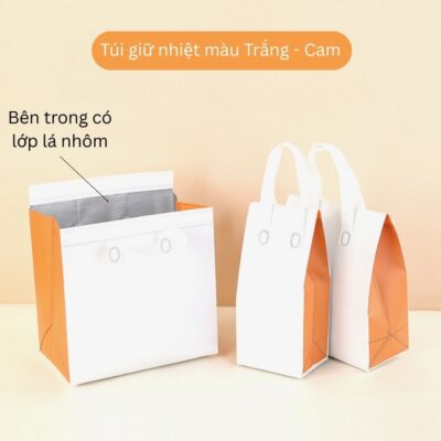 Túi giữ nhiệt trắng - cam lớp nhôm