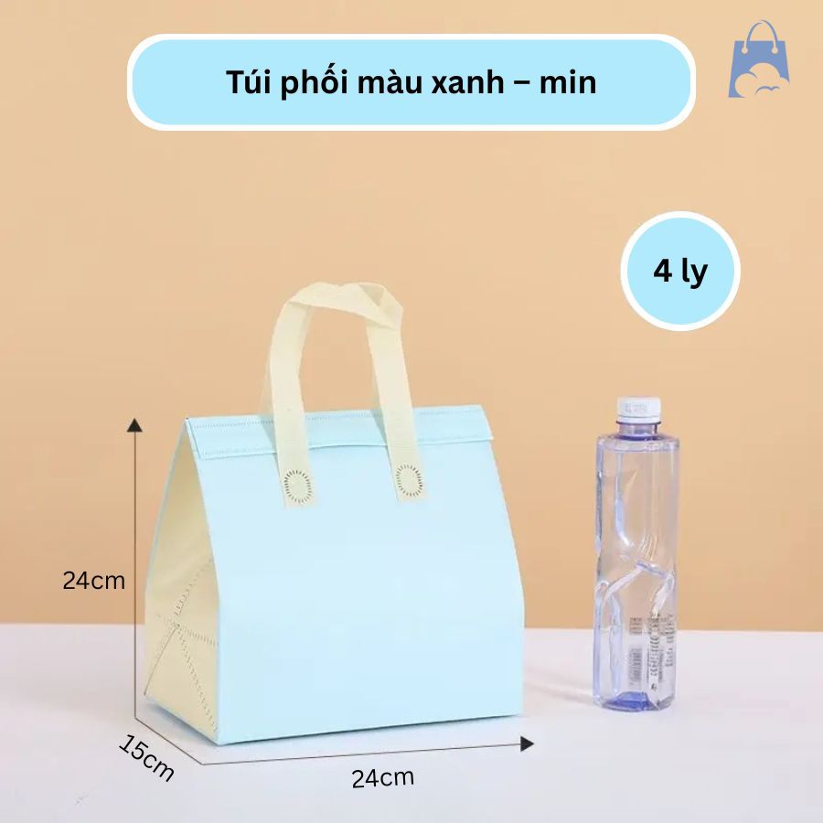 Hướng Dẫn Lựa Chọn Túi Giữ Nhiệt Trà Sữa Cho Quán Cà Phê Của Bạn Túi giữ nhiệt trà sữa cho quán màu xanh mint, kích thước 24×24×15cm – đựng vừa 4 ly, giữ lạnh hiệu quả, tay xách chắc chắn.
