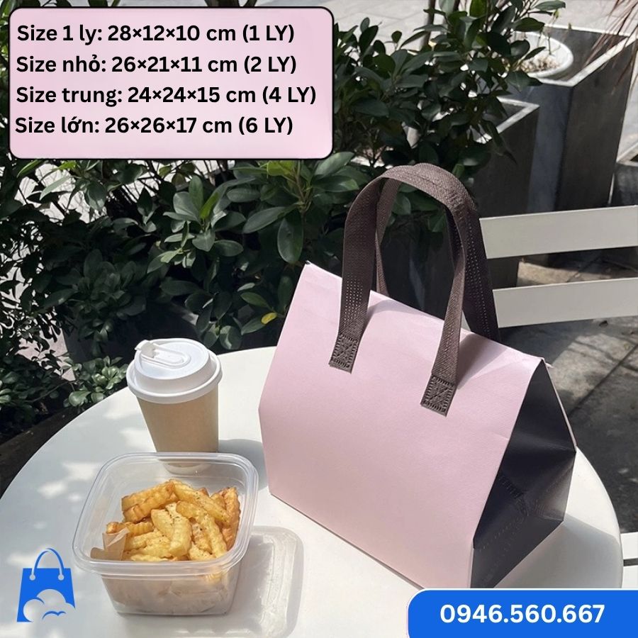 Gợi Ý Túi Giữ Nhiệt Trà Sữa Đẹp Tiện Lợi Cho Quán Cafe, Trà Sữa Giao Hàng Túi giữ nhiệt trà sữa đẹp tiện lợi màu hồng phối quai nâu, có nhiều size từ 1 đến 6 ly, dùng tiện lợi cho quán hoặc shipper