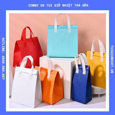 Combo 50 túi giữ nhiệt giá sỉ, kiểu dáng thời trang, phù hợp cho kinh doanh trà sữa và cà phê.