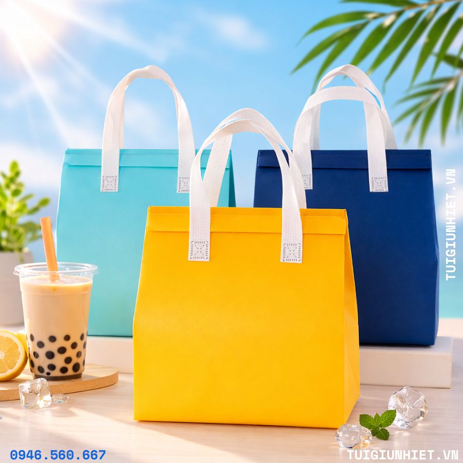 Túi Giữ Nhiệt Trà Sữa Tối Giản – Xu Hướng Bao Bì Hiện Đại Cho Quán Túi giữ nhiệt trà sữa tối giản với nhiều màu sắc trẻ trung giúp quán dễ dàng lựa chọn theo phong cách thương hiệu. Túi có thiết kế gọn gàng, phù hợp đựng trà sữa, cà phê hoặc các loại đồ uống mang đi.