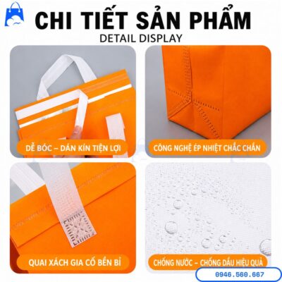 Túi giữ nhiệt trà sữa giữ lạnh lâu với chi tiết quai xách gia cố, miệng dán tiện lợi, công nghệ ép nhiệt chắc chắn và khả năng chống nước chống dầu hiệu quả.