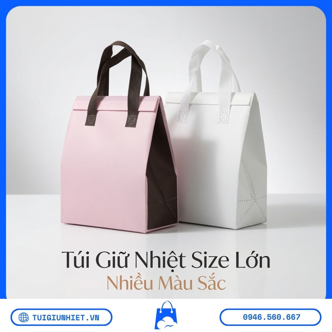 Túi Giữ Nhiệt Chống Thấm & Dễ Vệ Sinh với nhiều màu sắc, nhiều kích thước, phù hợp cho quán trà sữa, cà phê và cửa hàng thực phẩm.