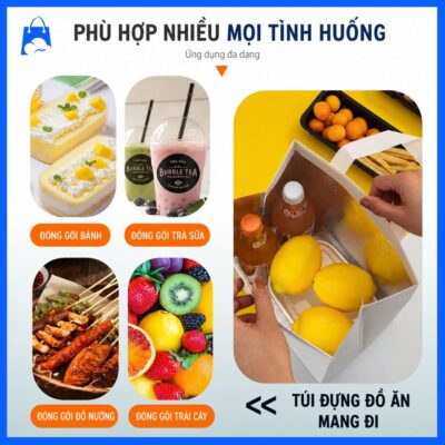 Túi Giữ Nhiệt Đựng Đồ Ăn & Trà Sữa Kết Hợp phù hợp đựng trà sữa, bánh ngọt, đồ nướng, trái cây, nước uống và thực phẩm mang đi.