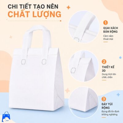 Túi Giữ Nhiệt Trà Sữa Tốt Nhất 2026 với quai xách bản rộng, thiết kế 3D chắc chắn và đáy túi rộng giúp bảo quản đồ uống an toàn khi giao hàng.
