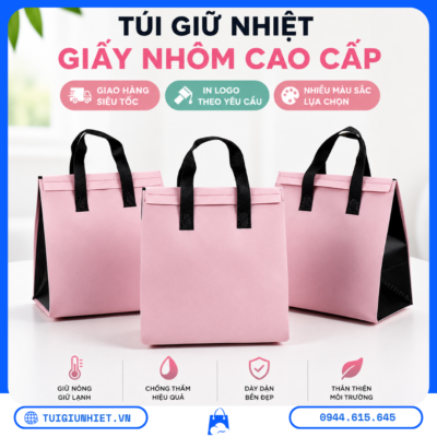 Túi Giữ Nhiệt 4 Ly Đựng Trà Sữa cao cấp màu hồng, thiết kế đẹp mắt, giữ nóng giữ lạnh hiệu quả, chống thấm và phù hợp cho quán trà sữa bán mang đi.