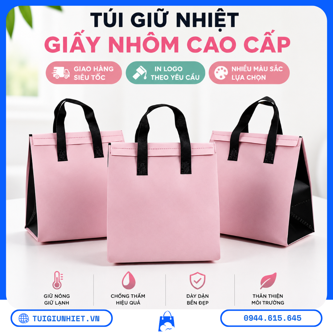 Túi Giữ Nhiệt 4 Ly Đựng Trà Sữa cao cấp màu hồng, thiết kế đẹp mắt, giữ nóng giữ lạnh hiệu quả, chống thấm và phù hợp cho quán trà sữa bán mang đi.