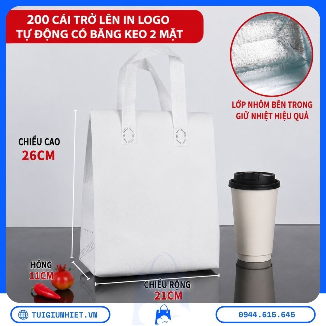 Túi giao đồ ăn giữ nhiệt: Phân tích chi tiết cấu tạo, hiệu suất thực tế, size chuẩn và so sánh đối thủ trên thị trường Việt Nam 2026 Túi giao đồ ăn giữ nhiệt có lớp nhôm bên trong giúp hỗ trợ giữ nóng, giữ lạnh và hạn chế thay đổi nhiệt độ của thực phẩm trong quá trình giao hàng.